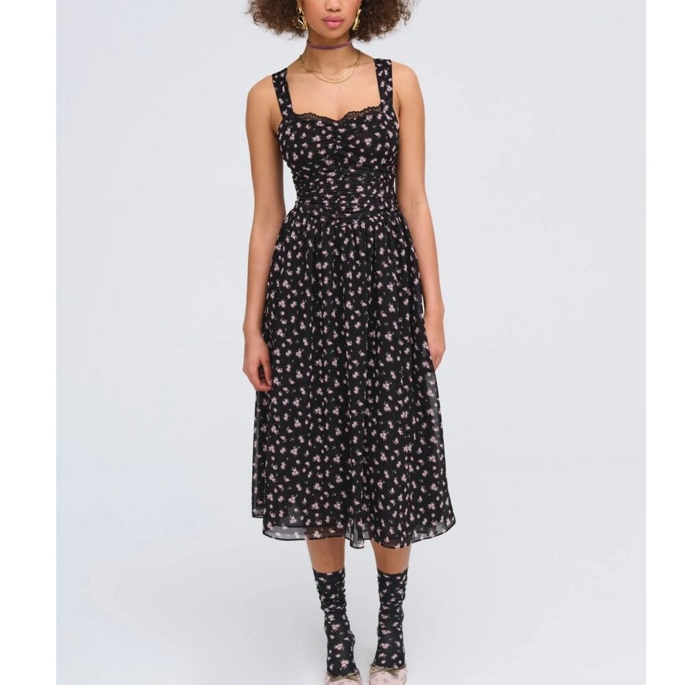 For Love And Lemons Black Pleated Midi Sundress